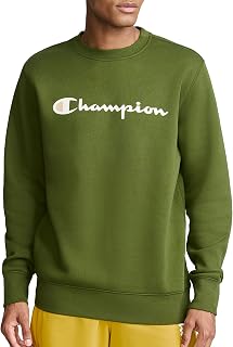 Champion Men’s Powerblend Crewneck Sweatshirt,Classic Script Logo, Chive, Large