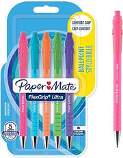 Paper Mate Flexgrip Ultra Bright Ballpoint Pens | Medium Point (1.0mm) | Blue Ink | Bright Barrels | 5 Count