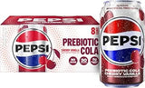Pepsi Prebiotic Cola, Cherry Vanilla, 12 fl oz Cans (8 Pack), 30 Calories, 5g Prebiotic Fiber, 5g Sugar, Soda Pop Cola