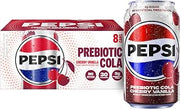 Pepsi Prebiotic Cola, Cherry Vanilla, 12 fl oz Cans (8 Pack), 30 Calories, 5g Prebiotic Fiber, 5g Sugar, Soda Pop Cola