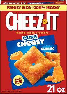 Cheez-It Cheese Crackers, Baked Snack Crackers, Lunch Snacks, Family Size, Extra Cheesy, 21oz Box (1 Box)