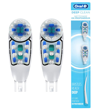 Deep Clean Battery Powered Toothbrush Replacement Brush Heads Refill by Oral-B – 1 Count (Pack of 2), Nylon, White, Pack of 2, Model 3742786