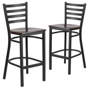Flash Furniture Walnut Wood Seat/Black Metal Frame / Set of 2 / Traditional Barstools