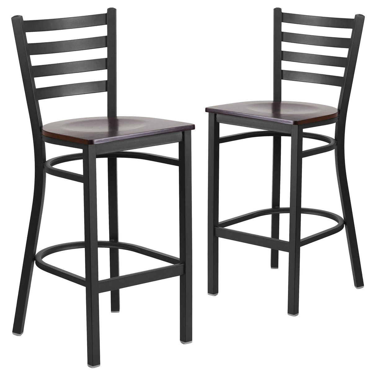 Flash Furniture Walnut Wood Seat/Black Metal Frame / Set of 2 / Traditional Barstools