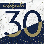 Creative Converting Navy and Gold 30th Birthday Napkins, 6.5"
