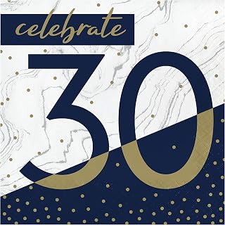 Creative Converting Navy and Gold 30th Birthday Napkins, 6.5"