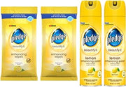 Pledge Multi-Surface Cleaner Spray and Wipes Bundle, Works on Leather, Granite, Wood, Lemon Scent (2 Count of 9.7 oz Cans, and 2 Pack of 24 Wipes)