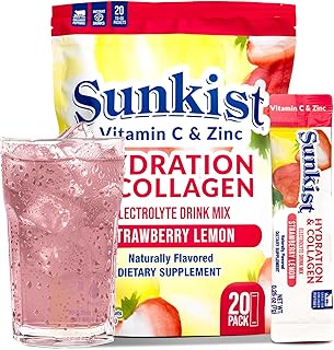 The Frozen Bean Sunkist Strawberry Lemon Collagen Electrolyte, 20 Sticks | Instant hydration with collagen peptides, Vitamin C, Zinc, Single serve stick packets, Strawberry lemon flavor
