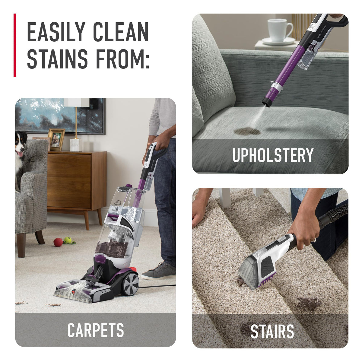 SmartWash Pet Automatic Carpet Cleaner Machine with Spot Chaser Wand by Hoover – FH53000PC, 0.5 gallons, Purple, Model FH53000PC