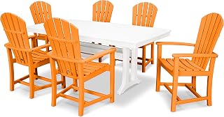 Polywood Palm Coast 7-Piece Dining Set with Trestle Legs in Tangerine/White