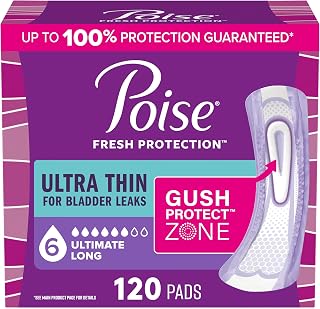 Poise Ultra Thin Incontinence Pads for Women, 6 Drop, Long, 120 ct
