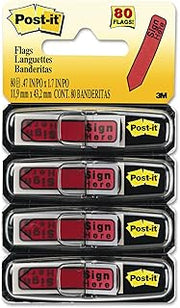 Post-it 684RDSH Arrow Message 1/2-Inch Page Flags in Dispenser, "Sign Here", Red, 80/Pack