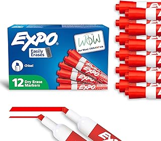 EXPO Dry Erase Markers, Low Odor Ink, Red, Chisel Tip, 12 Count
