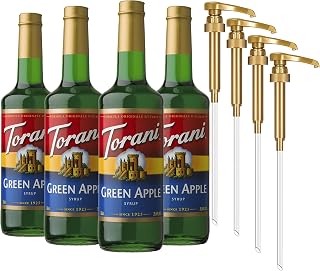 Torani Green Apple Syrup for Drinks, Flavoring for Sodas and Cocktails, Glass Bottle 4-Pack, Pumps Included, 25.4 Fl Oz Ea