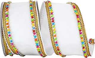 Reliant Ribbon 93923W-030-10D Beaded Candy Edge Deluxe Wired Edge Ribbon, 4 Inch X 5 Yards, White