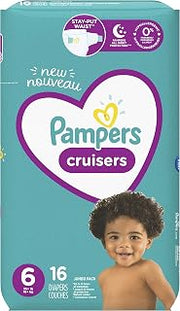 CRUISERS STAGE 6 DISPOSABLE DIAPERS XXL BOY OR GIRL ADHESIVE TABS 16 CT by Pampers – Size 6 (Pack of 16), Rubber, White