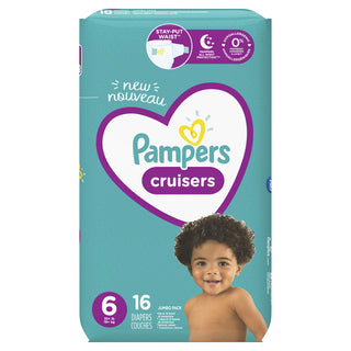 CRUISERS STAGE 6 DISPOSABLE DIAPERS XXL BOY OR GIRL ADHESIVE TABS 16 CT by Pampers – Size 6 (Pack of 16), Rubber, White