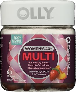 OLLY Women's 40+ Multi Gummies, 20 Key Nutrients Plus Vitamin K2, CoQ10, L-Theanine, Chewable Gummy Supplement, Strawberry Peach Flavored, 45 Day Supply - 90 Count