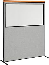 Global Industrial 60-1/4"W x 73-1/2"H Deluxe Freestanding Office Partition Panel with Partial Window, Gray