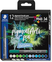 STAEDTLER 371 C12-6 Pigment Arts Brush Pen - Assorted Cool Colours (Pack of 12)