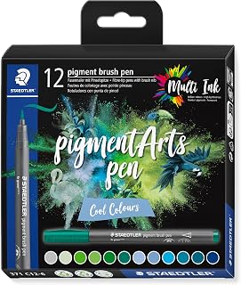 STAEDTLER 371 C12-6 Pigment Arts Brush Pen - Assorted Cool Colours (Pack of 12)