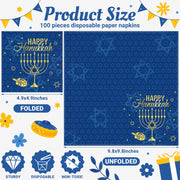 Honoson Hanukkah Napkins, 100 Count Paper Cocktail, Blue Gold