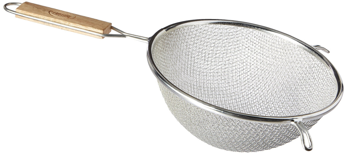 8" Tinned Double Medium Mesh Strainer by Tablecraft – Silver