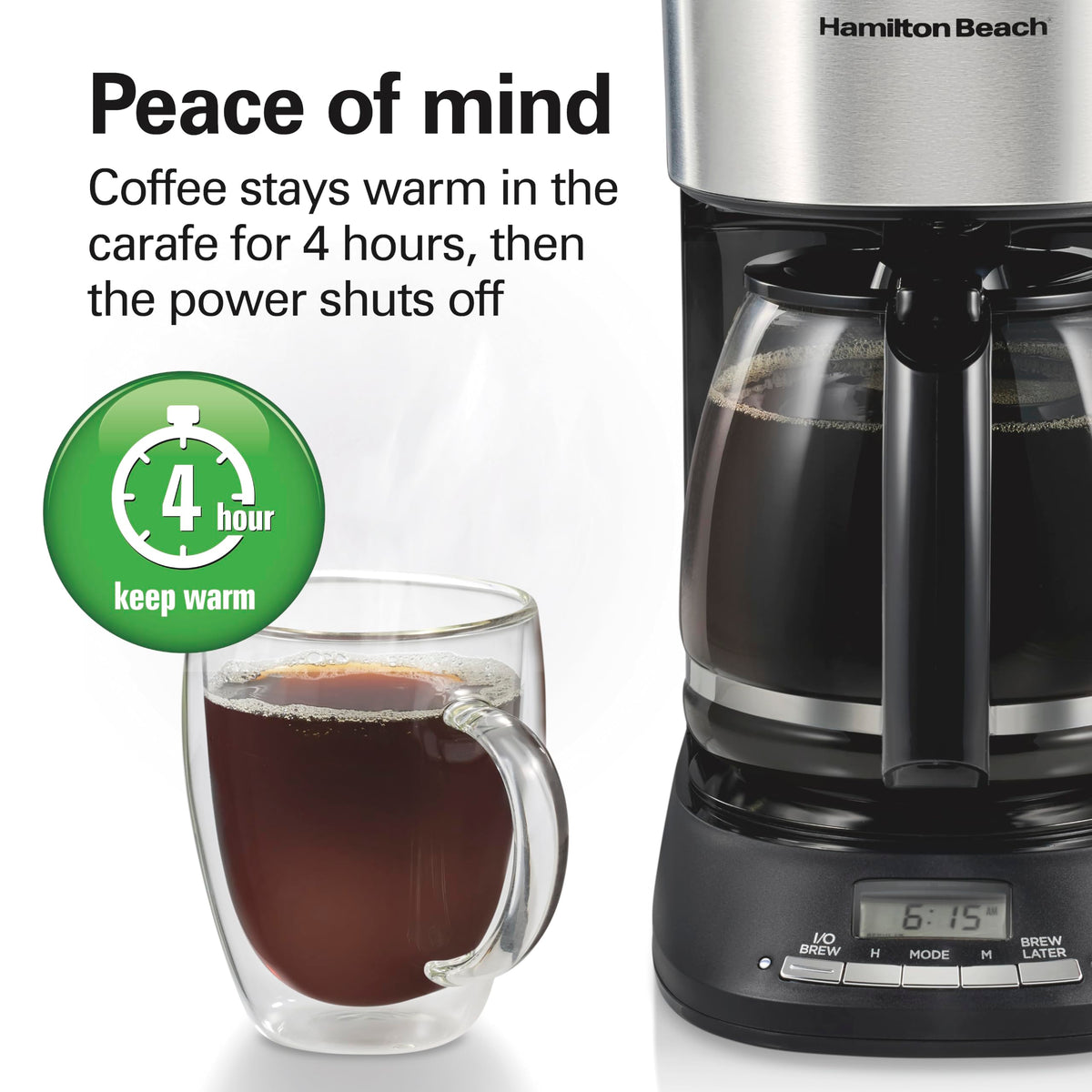 12 Cup Programmable Drip Coffee Maker With 3 Brew Strengths by Hamilton Beach – 12 Cups, 60.0 fluid_ounces, te Glass, Matte Black, Model 46280J