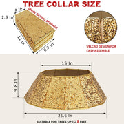Blissun Christmas Tree Collar, Sequin Fabric Ring, Bright Gold, 15 x 25.6 Inch