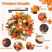 Antizz Autumn Wreath, 24 Inch Diameter, Multicolor Pumpkin Maple