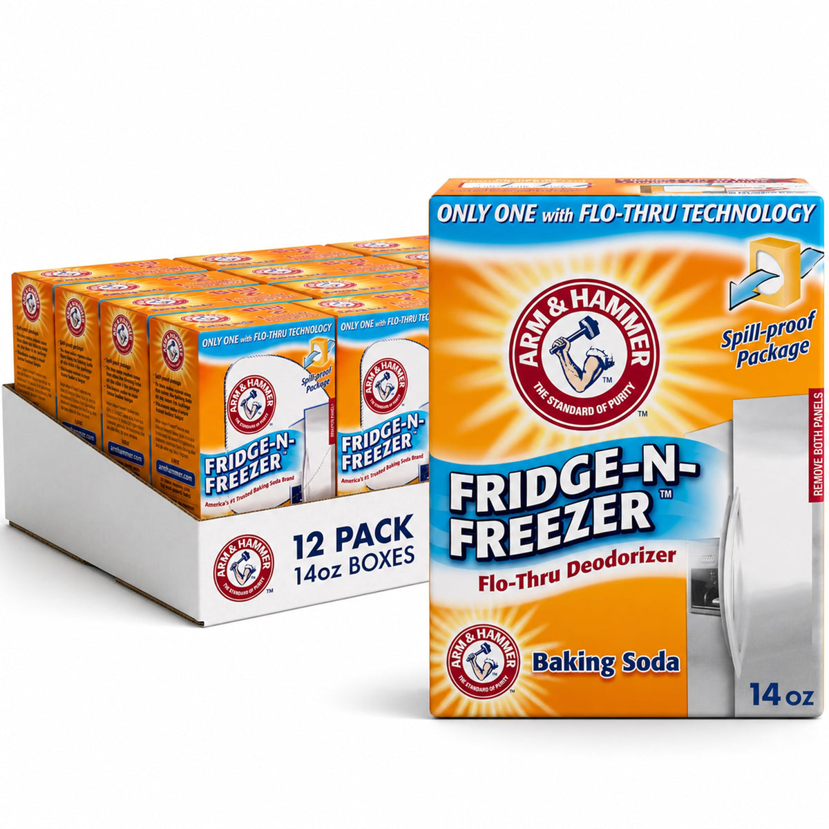 ARM & HAMMER 14 Ounce (Pack of 12) / Fridge-n-Freezer Odor Absorber- 12 pack / Orange Baking Soda