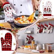 Sratte Christmas Oven Mitts, 12 Pack, Multicolored Plaid Santa Joy