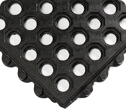 24/Seven Open GR Anti-Fatigue Interlocking Rubber Floor Tile - Black. 3' W x 3' L x 5/8" Thickness. Grease Resistant Rubber. for Water or Dry Debris. Modular (572.58x3x3GRBK)