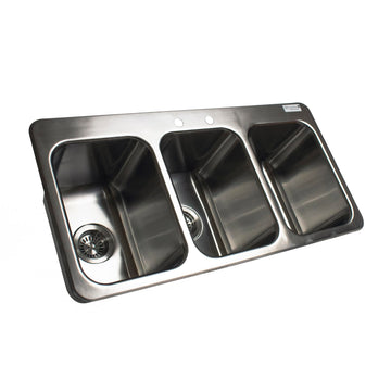 BK Resources NSF Commercial 3 Compartment Drop in Sink – 10 x 14 x 10 inches, Stainless Steel, Silver, Model DDI3-10141024