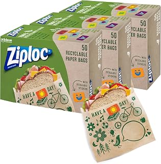 Ziploc Paper Sandwich and Snack Bags, Recyclable & Sealable with Fun Designs, 150 Bags Total