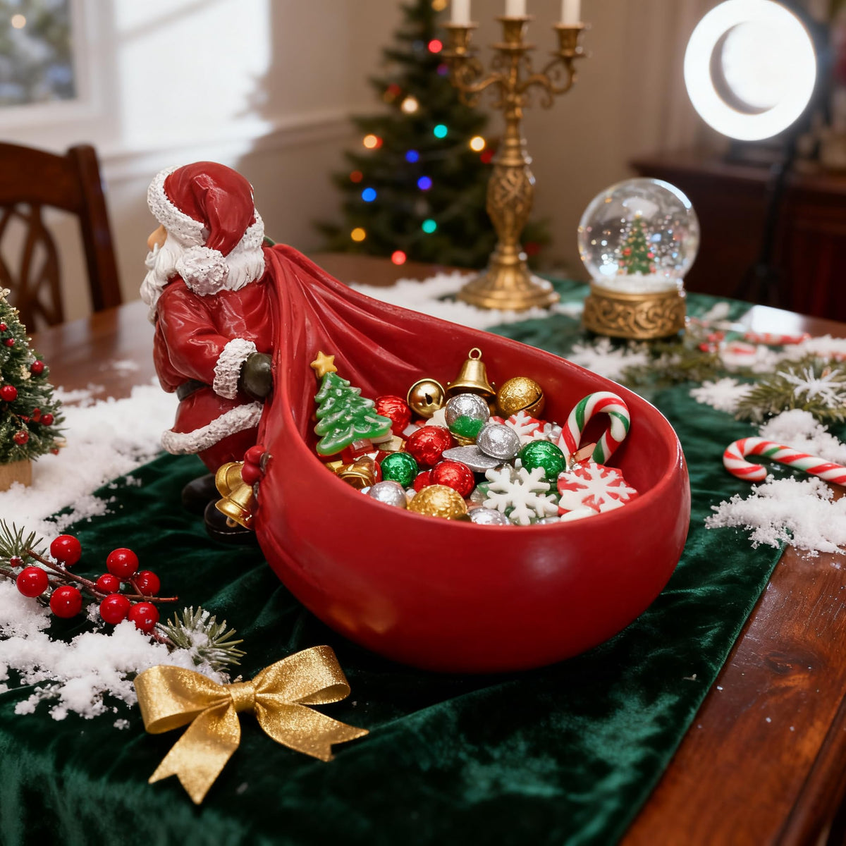 Cnpinsen Santa Claus Candy Dish, Resin Figurine Bowl, Red