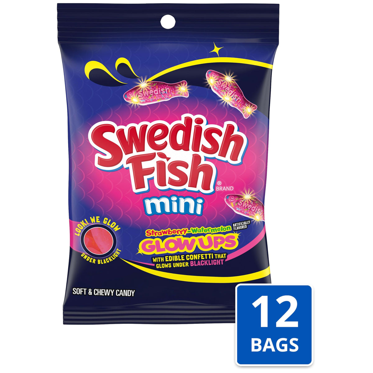 Mini Glow Ups Strawberry-Watermelon Soft & Chewy Gummy Candy by Swedish Fish – 6.7 oz
