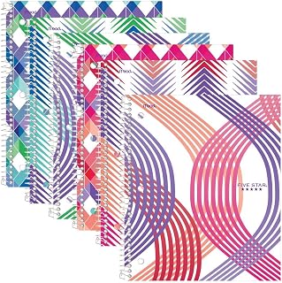 Five Star Spiral Notebook, 1 Subject, College Ruled Paper, 100 Sheets, 11" x 8-1/2", Style, Assorted Designs, 6 Pack (73557)