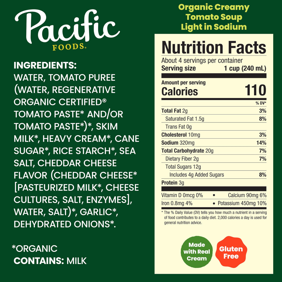 Organic Creamy Light in Sodium Tomato Soup by Pacific Foods – 32 Fl Oz (Pack of 4), Pack of 4