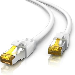 CSL-Computer - 7.5 m CAT 7 Network Cable Gigabit Ethernet LAN Cable – 10000 Mbit s – Patch Cable – Cat.7 raw Cable S FTP PIMF Shielding with RJ 45 Connector – Switch Router Modem Access Point, White