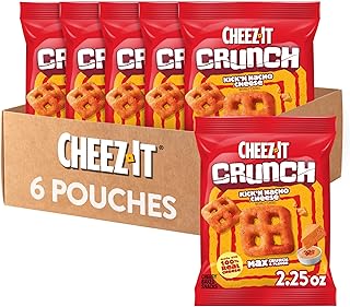 Cheez-It Crunch Cheesy Baked Snacks, Lunch Snacks, Kick'n Nacho Cheese (6 Pouches)