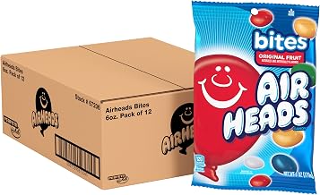 Airheads Candy Bites, Assorted Fruit Flavors, 6 Ounces (12-Pack) | Individually Wrapped Bulk Candy, Chewy Candy Bags