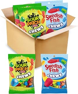 Sour Patch Kids & SWEDISH FISH Chews Soft & Chewy Candy Variety Pack, 4 ct | Bulk Candy
