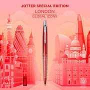 Jotter Ballpoint Pen | Special Edition | London Red with Chrome Trim | Medium Point | Blue Ink | Gift Box by Parker – 1 Count (Pack of 1), Metal, Blue, Model 2221603