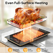 BTUVC Modular Food Warmer, 35x15 Inch Tempered Glass, Black-Gold