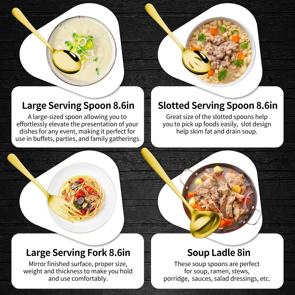 Gisly Serving Utensil Set, 12 Piece Stainless Steel, Golden