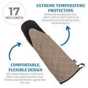 San Jamar Puppet Style / 17" Length / Tan Oven Mitts