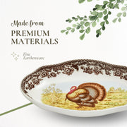 Spode Woodland Turkey Pickle Dish, 8.5 Inch Porcelain, Brown White