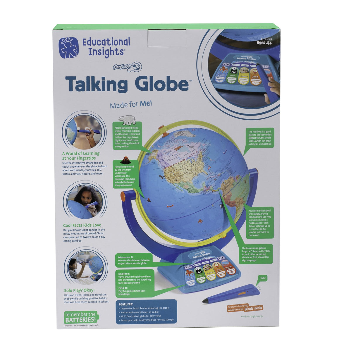 GeoSafari Talking Globe Featuring Bindi Irwin by Educational Insights – Plastic, Multicolor, Model 8888