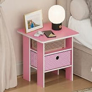 Furinno TIDUR 3-Tier Night Stand, Nightstand with Storage Bin, Pink